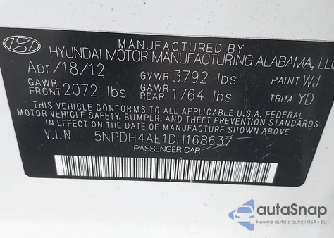 2013 Hyundai Elantra Limited из США, поврежденный, VIN 5NPDH4AE1DH168637
